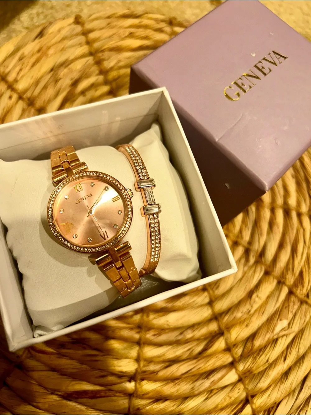 Geneva Rose Gold Tone Women's Watch and Matching Crystal Bracelet Set